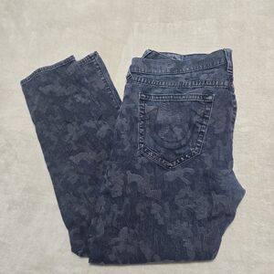 True Religion Rocco Relaxed Skinny Mens Blue Camo Jeans Size 40x32